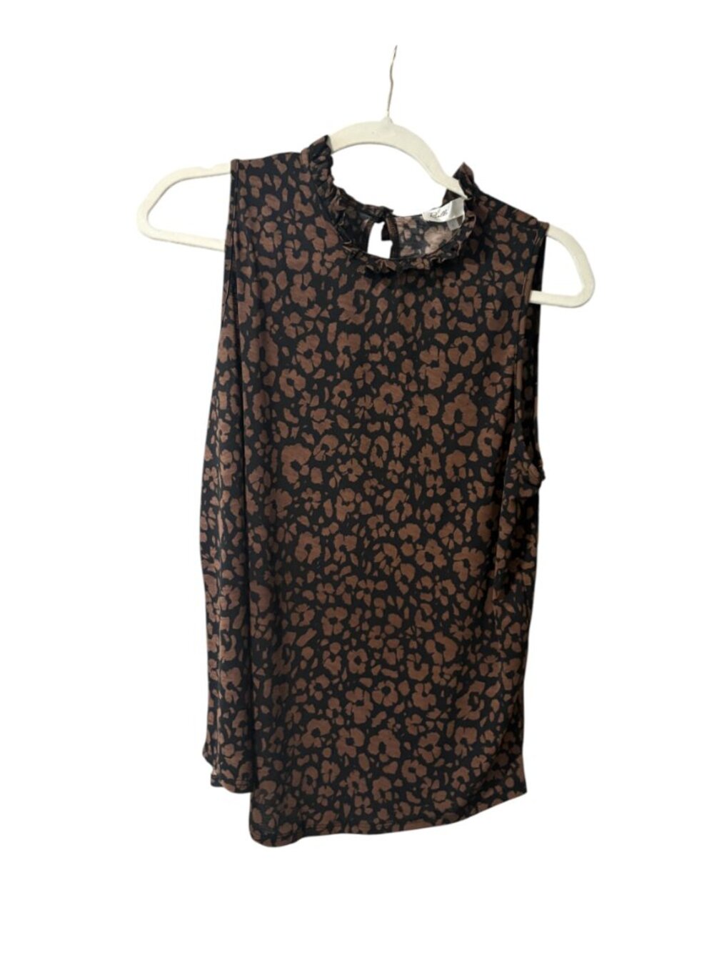 Rielle Leopard Print Ruffle Neck Tank Top - Picture 3 of 7